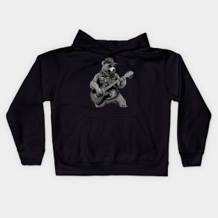 Bear Playing a Guitar Kids Hoodie